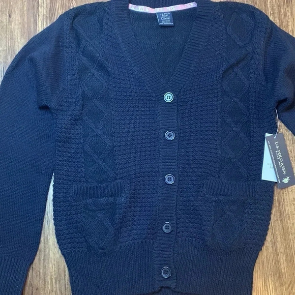 US Polo Assn Navy Blue School Cable Knit Cardigan Sweater NWT - Picture 1 of 9